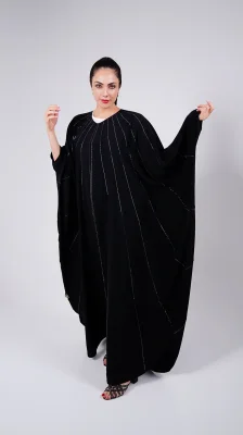 عباية سوداء راقية - عباية فراشة سوداء فاخرة مزينة بالأحجار